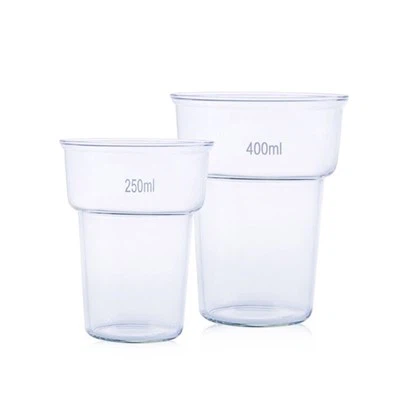 Laboratórne použitie 400 ml borosilikátová 3,3 sklenená priehľadná kadička na farbenie